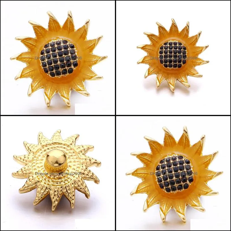 Rhinestone gadget Gold 18mm Snap Button Clasp Sunflower charms for Snaps DIY Jewelry Findings suppliers Gift