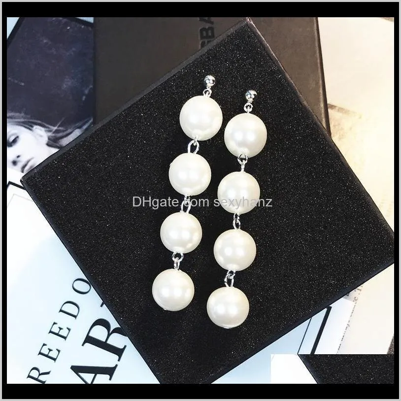 fashion ol long imitation pearl pendant earrings dangle white pearl strand chain earrings women ear stud eardrop bride wedding jewelry