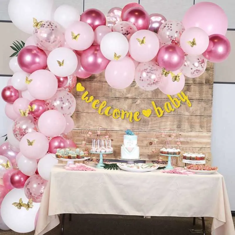 Kit ghirlanda di palloncini con farfalla rosa Decorazioni per baby shower Decorazioni per feste di compleanno per ragazze Decorazioni per feste di matrimonio 210626