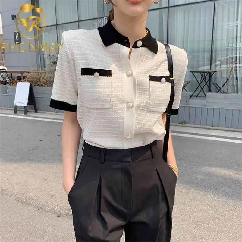 Summer Japanese Style Turn-down Collar Short Sleeve Thin Short-sleeved Ice Silk Knit Womens Shirt Coats Tops Blouses 210805