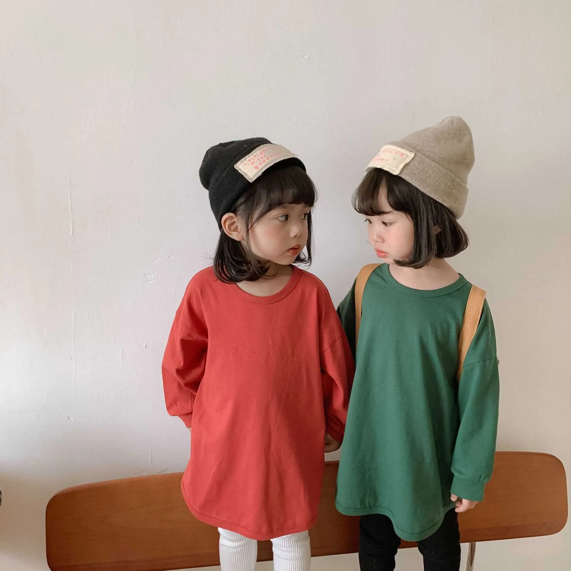 8255 Children Clothes Girls' T-shirt Dress Medium Length Autumn 2021 New Children's Cotton Loose Baby Girl Long Sleeve Dress Q0716