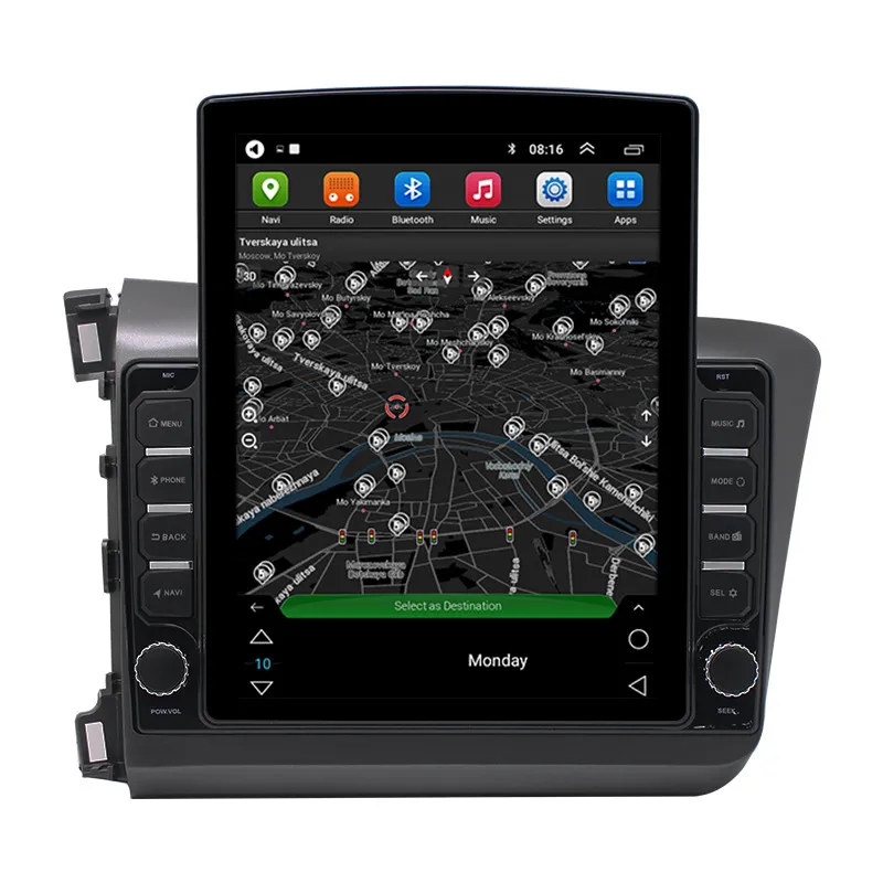 2din Android Car DVDプレーヤーGPSラジオ9.7インチ縦タッチスクリーンオートラディオHonda Civic 2012-2015の1つのナビゲーション