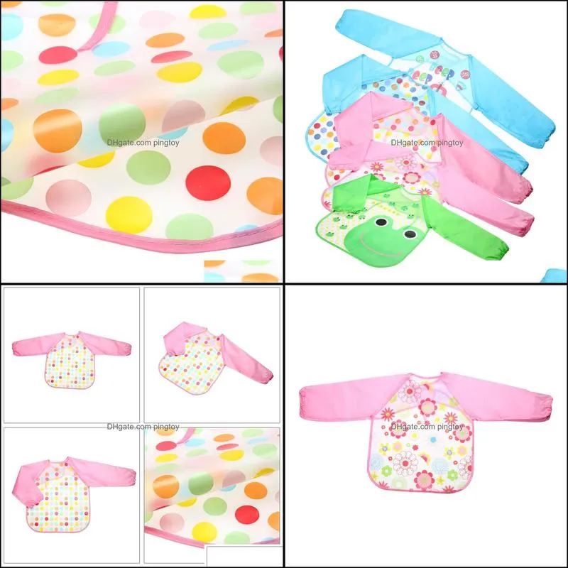 Baby Waterproof Feeding Bib Art Apron Lovely Cute Cartoon Long Sleeve Bib Apron For Baby Self Feeding Accessories