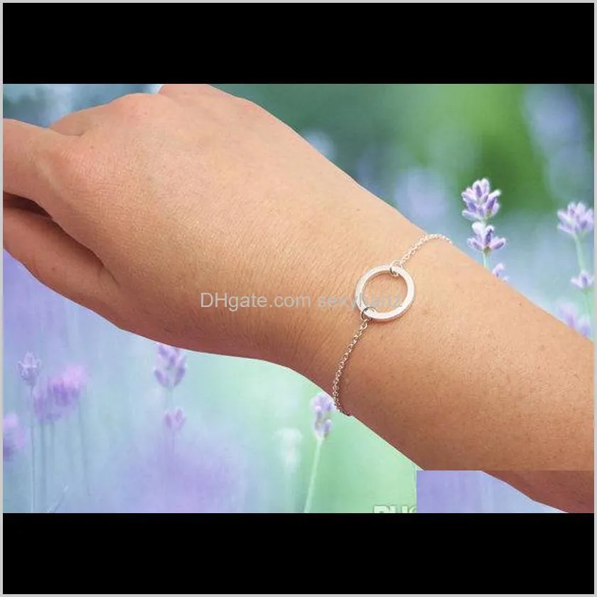 Charm Jewelry Drop Delivery 2021 10Pcs Gold Sier Simple Dainty Open Outline Eternity Karma Circle Round Bracelets Hjic1