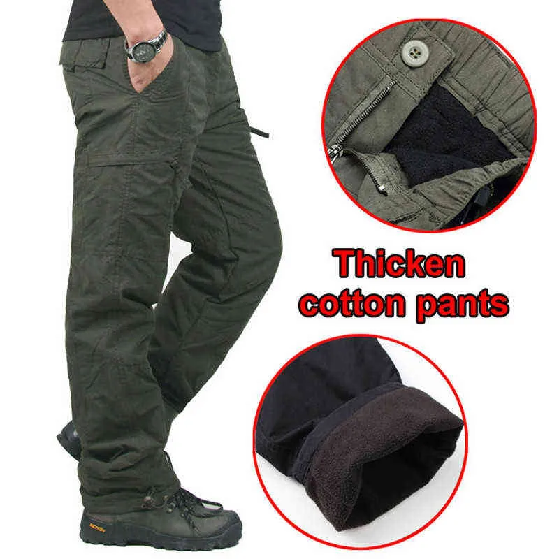 Fleece Thicken Warm Pocket Cargo Tactical Pants Men's Winter Outdoor Fishing Camping Riding Thermal Baggy Cotton Long Trousers H1223