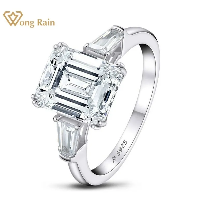 Wong Regn 925 Sterling Silver Emerald Cut Skapat Gemstone Engagement Bröllopsdiamanter Ring Fine Smycken Partihandel 211217