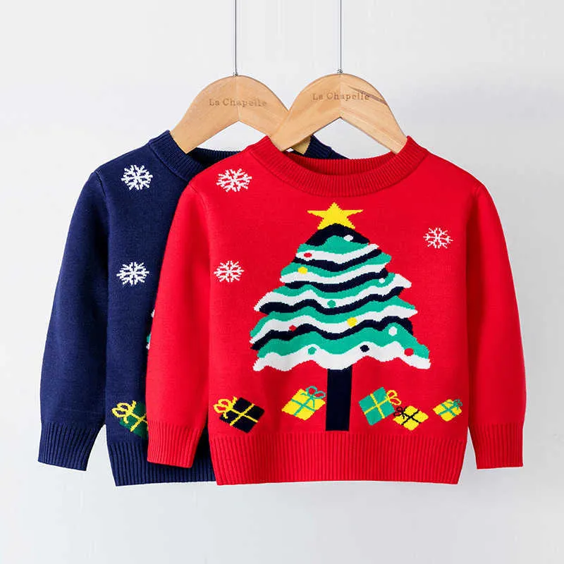 Рождественские девочка свитер осень весенний детский трикотаж мальчик рождественская елка пуловер свитер вязаный свитер детский CLO Y1024