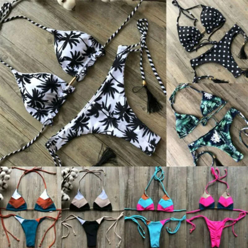Women's Swimwear Womens Splicing Backless Bandage Sexy Bikini 2021 Swimsuit Women Set Push Up Swim Suit