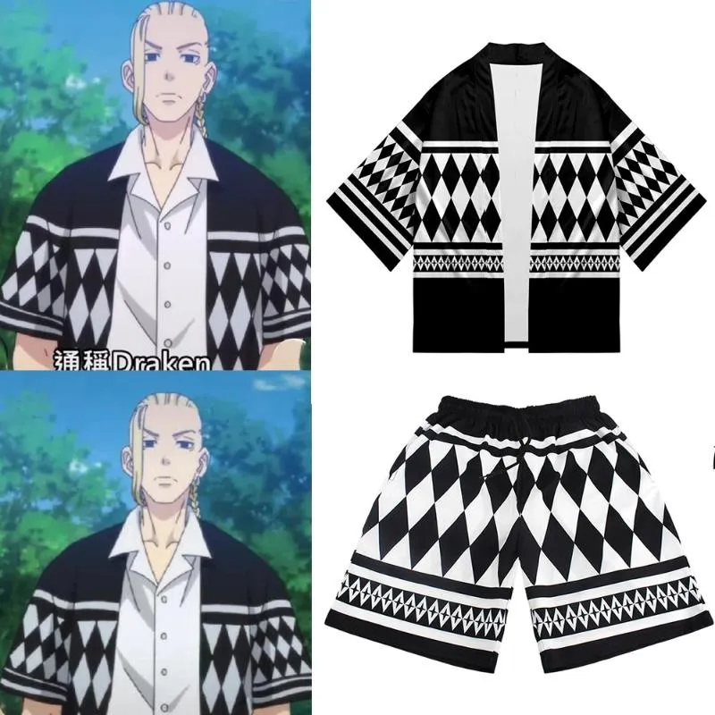 Etnisk Kläder Tokyo Revengers Kimono Anime Draken Cosplay Hanagaki Takemichi Ken Ryuguji Haori Cloak Black White Samurai kostym