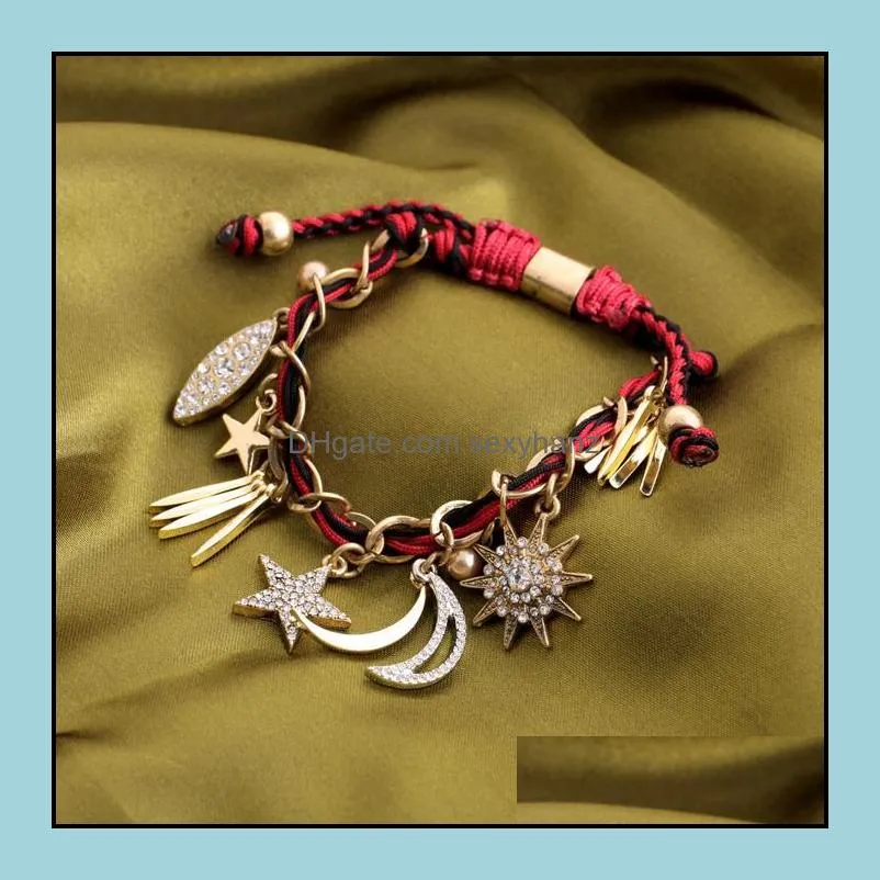 Charm Bracelets Cute Rope Chain Sparkling Star Moon Bracelet One Direction Jewelry Pulseiras Femininas Accessory