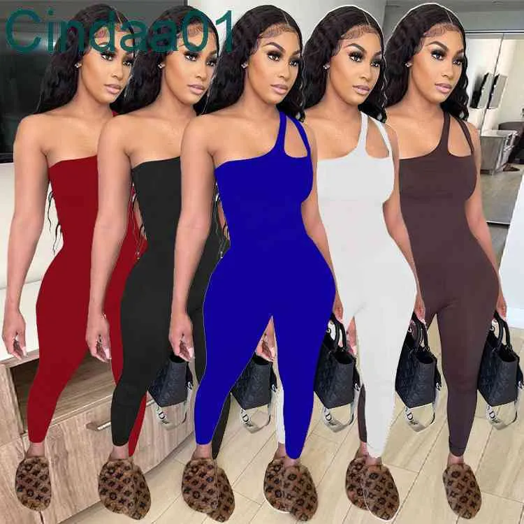 Kobiety Kombinezony Designant Slim Sexy Solid Color Off Ramię Bez Rękawów Onesies Casual Tight Tight Mashless One Piece Spodnie Pajaciki