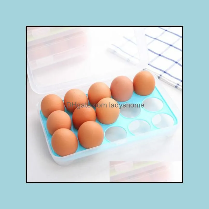 Plastic Egg Storage Box Organizer Refrigerator Storing 15 Eggs Organizers Bins Outdoor Portable Container HWB7254