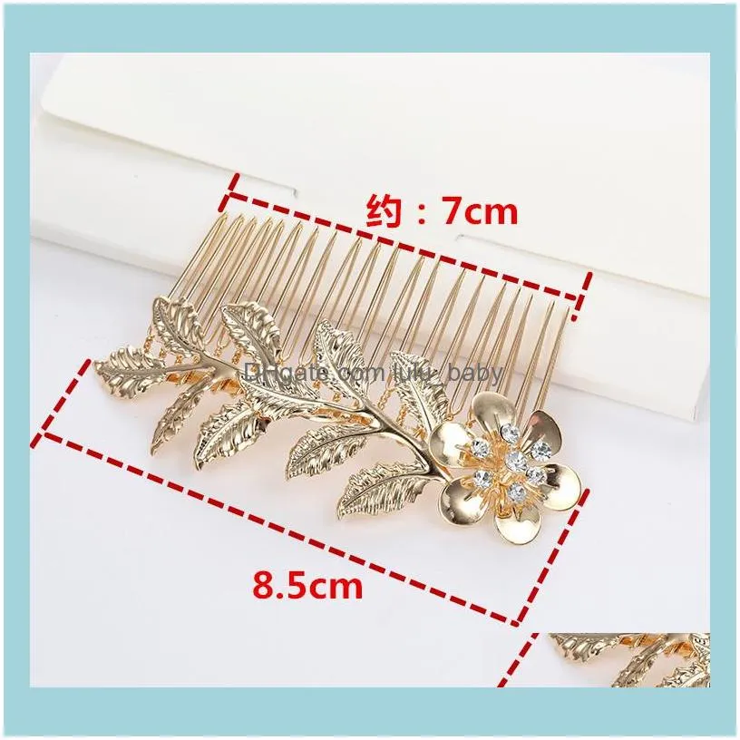 Gold Color Metal Leaf Clip Girls pin Barrette Flowers Rhinestone Comb Hairpins Women Accessories Jewelry