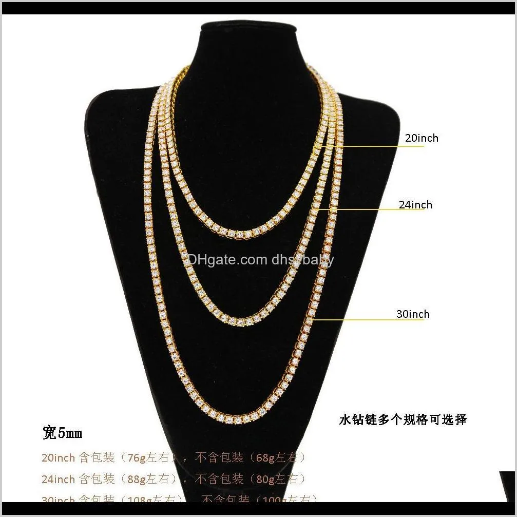 mens iced out tennis gold chain 1 row necklaces fashion hip hop jewelry necklace 3mm 4mm 5mm