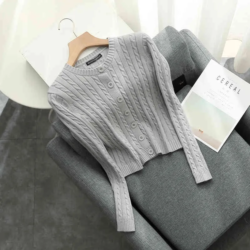 Slim girls elegant bomb short knitted cardigan coat fashion ladies vintage woolen sweaters streetwear female chic women top 210427