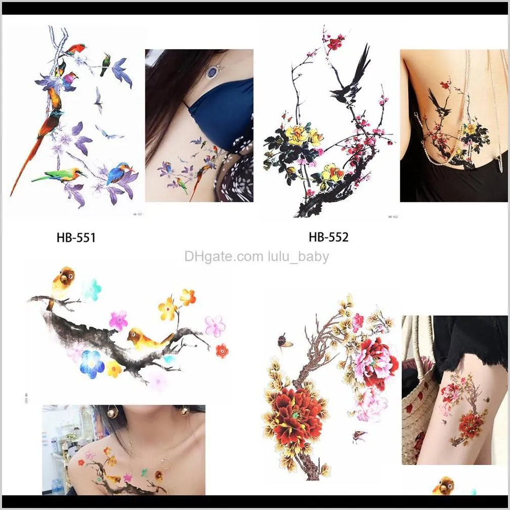 1pc flower bird decal fake women men diy henna body art tattoo design butterfly tree branch vivid temporary tattoo sticker