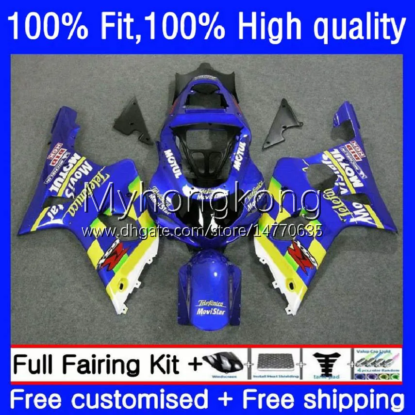 Fairings de molde de injeção para Suzuki GSX-R1000 GSXR1000 K2 00-02 Bodywork 24no.21 GSXR 1000 CC 1000CC 00 01 02 GSXR-1000 2000 2001 2002 Motocicleta Movistar Blue OEM Bodys