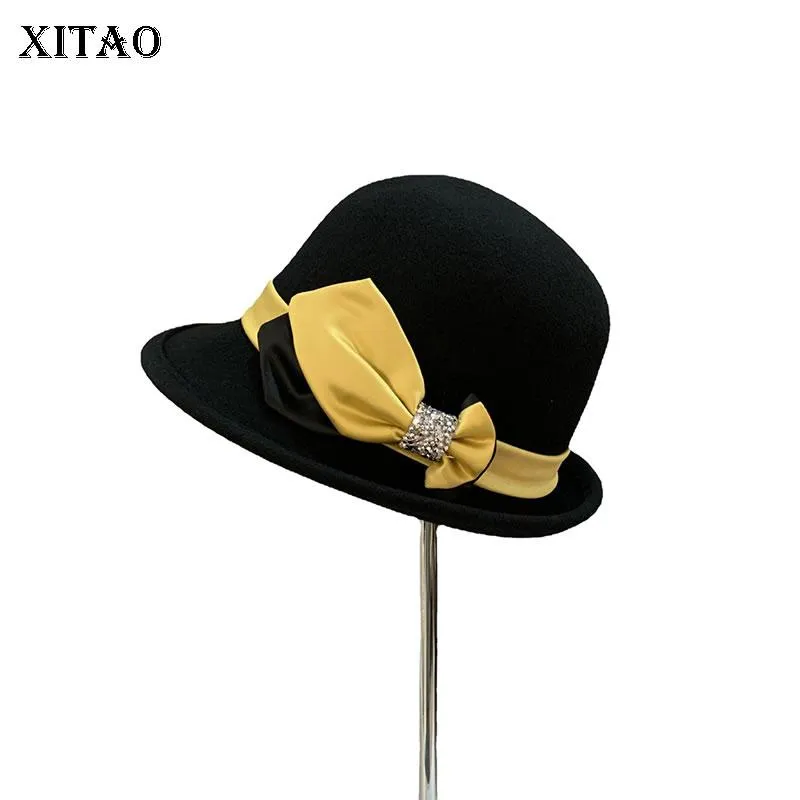 ベレットXitaoファッション気質帽子フランススタイルの小さな香りのある風弓コントラストスプライシングドームトップ女性オールマッチMD4379