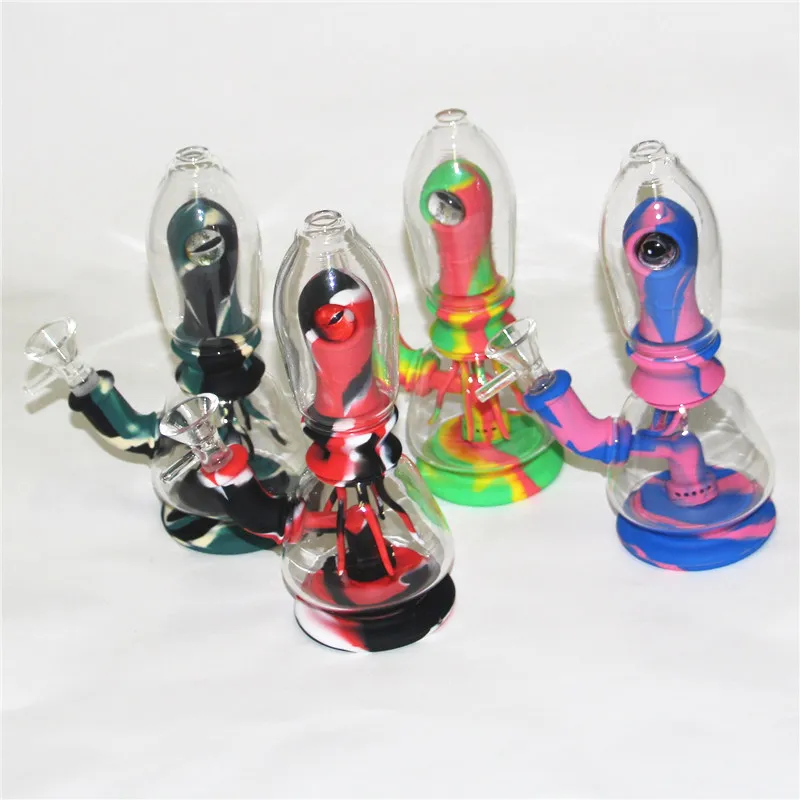 Bong à eau en silicone Bongs de narguilé amovibles avec bol de filtre en verre plate-forme de dab en silicone pour fumée incassable