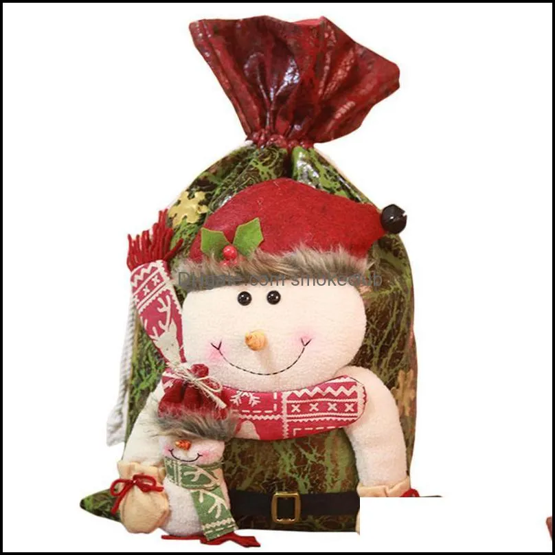 Gift Wrap Christmas Candy Bag Drawstring Santa Deer Snowman Wine Bottle Children`s Festival Supplies