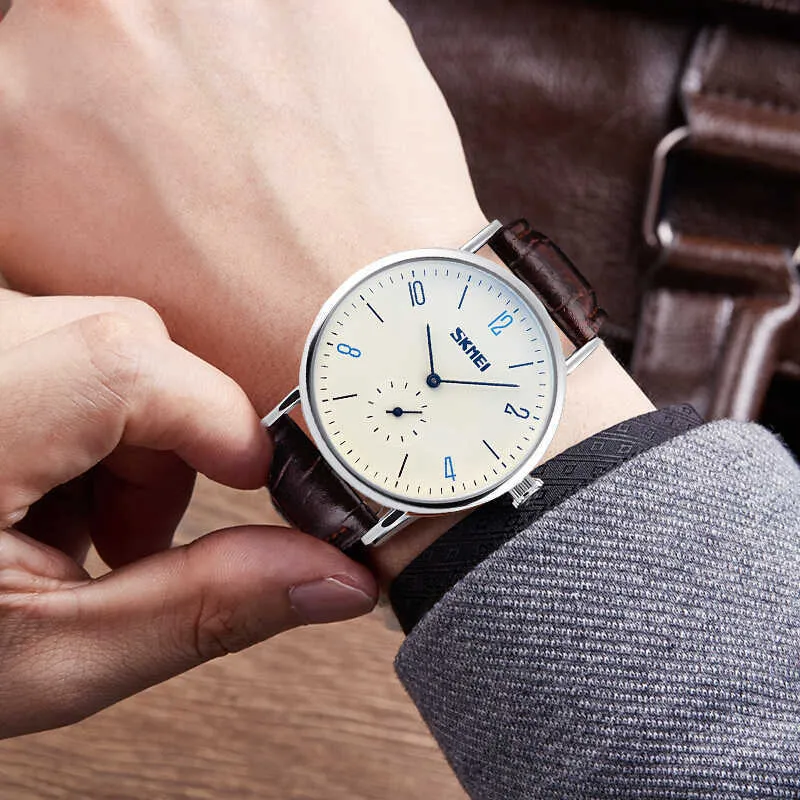 SKMEI Number Scale Men Women Couples Simple Quartz Watches Waterproof Black Leather Lover Gift Wrist Reloj Mujer 9120 210616