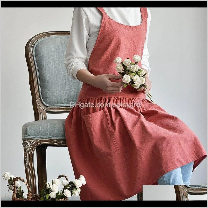 cotton linen apron retro vintage women fashion japanese korean aprons garden working kitchen cooking