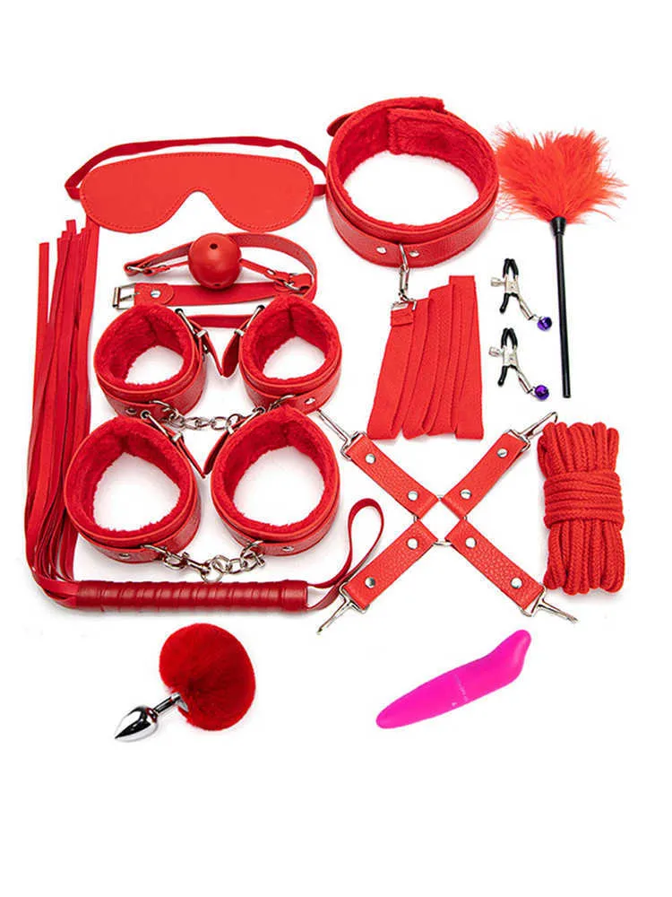 Handcuffs Bdsm Bed Bondage Set Sex Toys for Women Handcuffs Anal Nipple Clamps Rope Exotic Accessories Erotic Toys Adult Games 211013