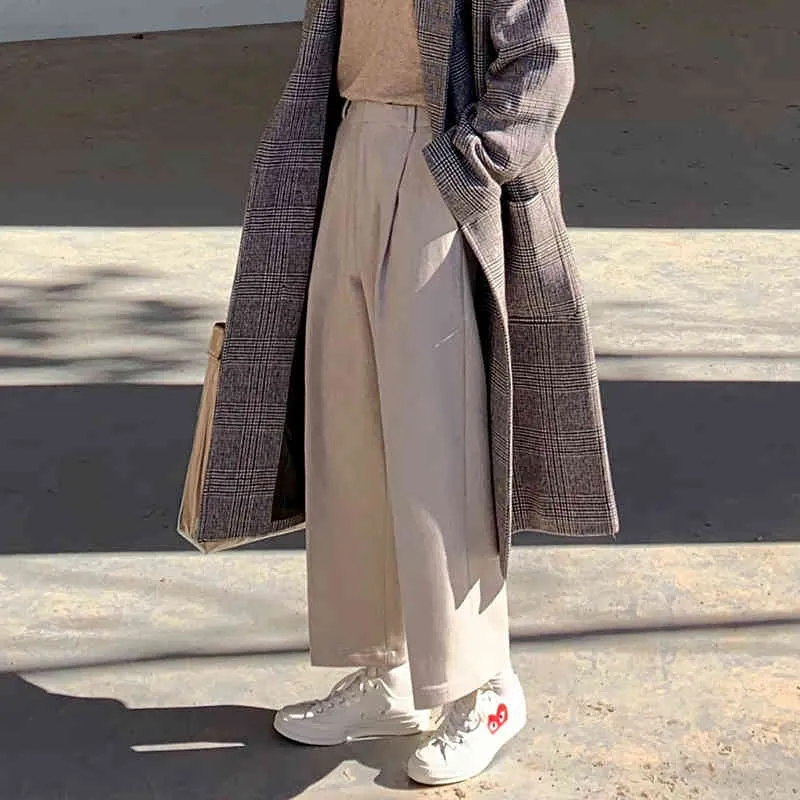 Idefb męska wiosna jesień wełniany garnitur spodnie koreańskie streetwear moda wysokiej talii luźne proste szerokie spodnie nogi mężczyzna y5081 210524