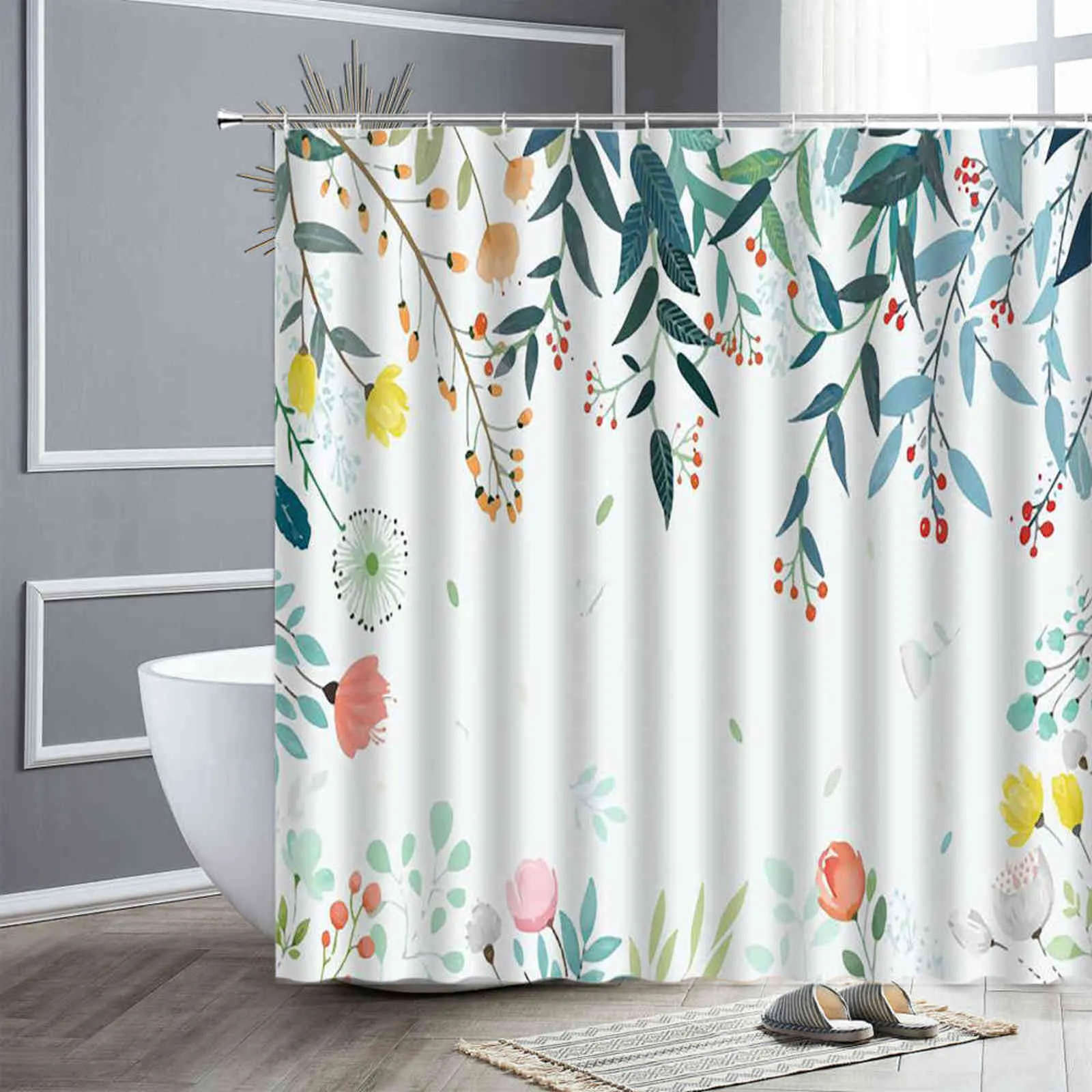 Cortina De Ducha Floral Cortina De Baño De Tela Impermeable Con Flores  Coloridas Y Diseño De Resorte De Mariposa Para Decoración Del Baño De 9,39  € | DHgate, image size:1600x1600