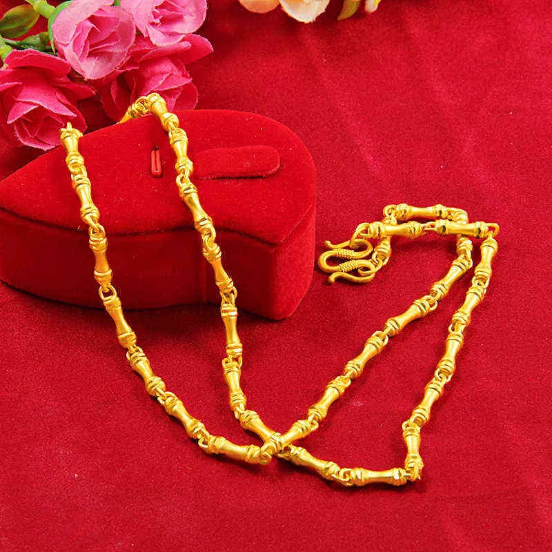 Lyxig gul guldfärg pärlor halsband för män bröllop engagemang fina smycken 999 tjocka sand vete kedja krage gåvor