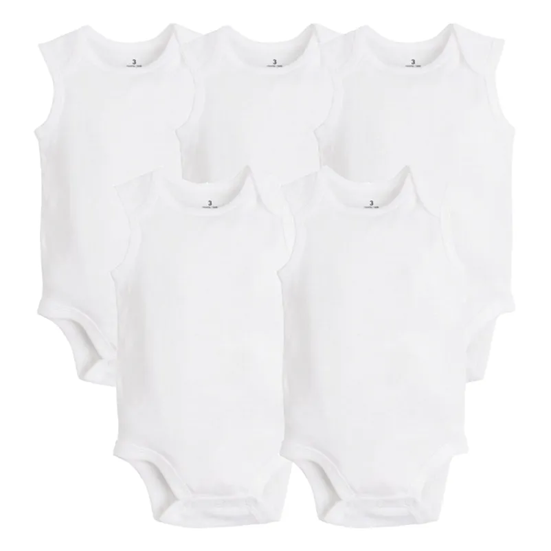 5 PCS/LOT né bébé vêtements été sans manches bébé garçon fille vêtements 100% coton blanc enfants bébé body combinaisons 220307