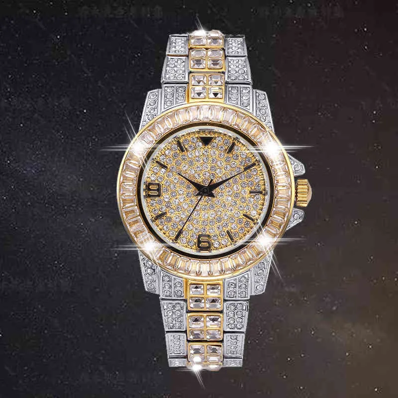 AAA CZ Bling Diamant Herrenuhr Rolle 18 Karat vergoldet Ice Out Quarz Iced Armbanduhren für Männer Männliche wasserdichte Armbanduhr Stunden