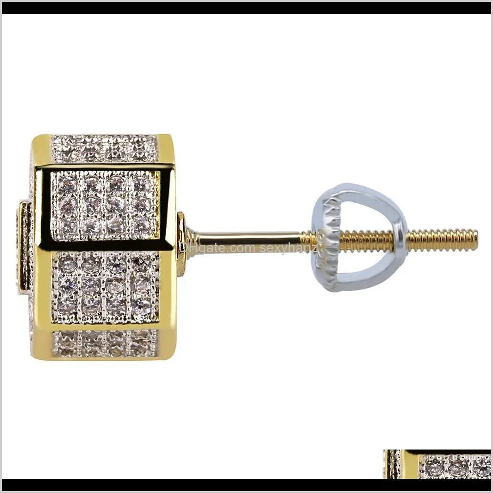 cz premium diamond cluster zirconia round screw back stud earrings for men hip hop jewelry