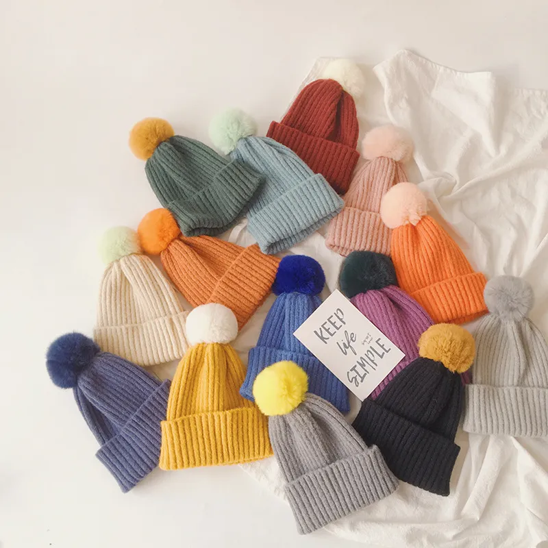 Mode automne hiver bébé bonnets couleur unie enfants garçons filles chapeaux tricotés doux épaissir chaud enfants casquettes 14 couleurs