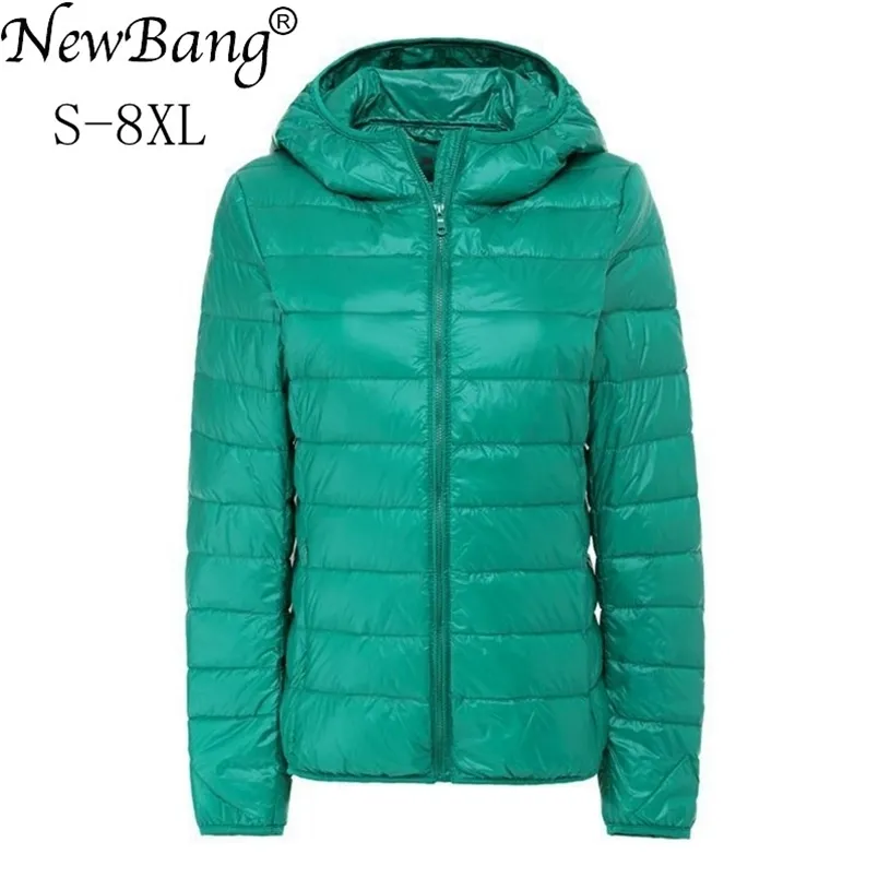 Bang marka 7xl 8xl damski płaszcz ultra lekka kurtka damska z kapturem żeński duży rozmiar zimowy pióro ciepłe 210910