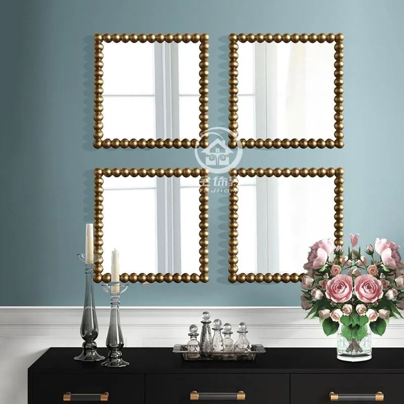 Mirrors Antique Finished Square Wall Mirror Set Glass Vanity Makeup Decorative Mirrored Art Console W-F1307
