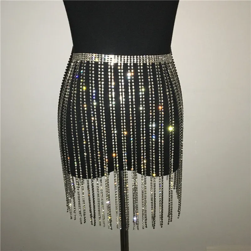Silver rhinestone tassel skirt cheap