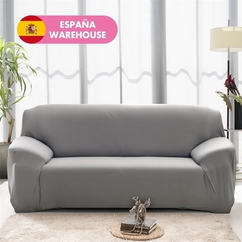 Solid Color Corner Sofa Skydd för vardagsrum Elastic Spandex Slipcovers Soffa Cover Stretch Handduk 211116