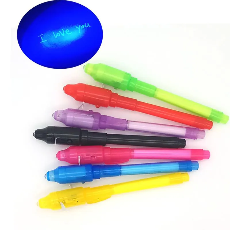 형광펜 2 PCS 보이지 않는 잉크 펜 마술 보라색 1 자외선 검은 빛 콤보 크리 에이 티브 편지지 학교 사무실 그리기