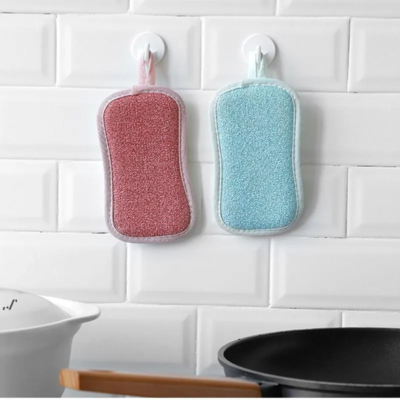 Double Sided Scouring Pads Reusable Sponge Cleaning Cloth Kitchen Cleaning Tools Brush Wipe Pad Decontamination Dish Towels RRB11706