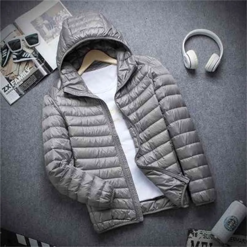 Marca outono inverno luz para baixo jaqueta moda masculina com capuz curto grande ultra-fino leve juventude magro casaco para baixo jaquetas 210914