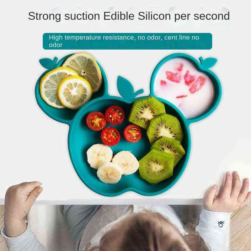 Assiette à dîner en Silicone pour bébé une pièce assiette à dîner divisée complément alimentaire pour bébé bol à ventouse antidérapant en forme de pomme G1210