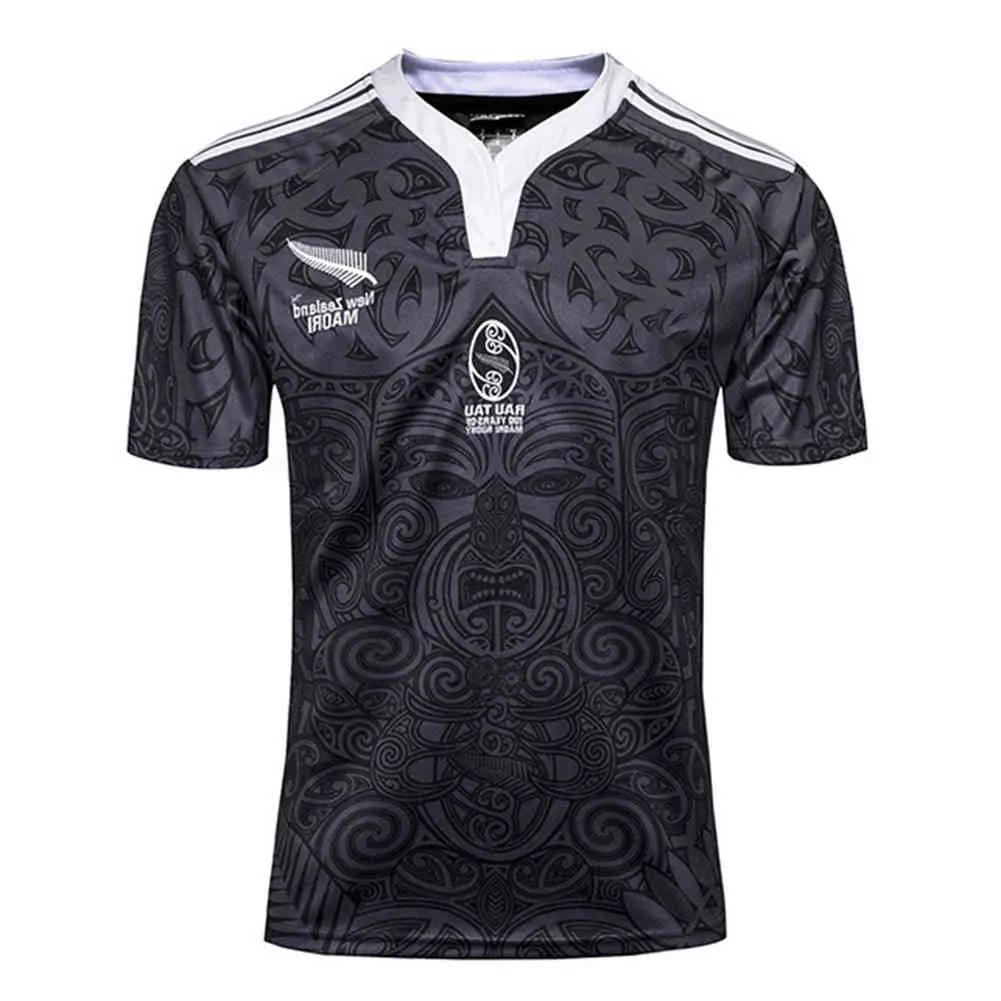 S-3XL Zealand 100 Anniversary Comemorative Rugby T-shirt Impressão de alta densidade na gola com nervuras punhos elásticos