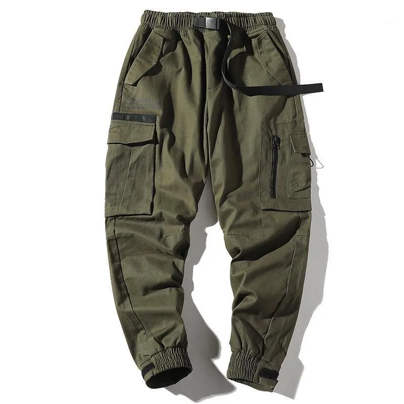 Pantaloni da uomo 2021 Pantaloni da jogging Cargo per uomo Casual Hip Hop Hit Color Tasca Pantaloni maschili Pantaloni sportivi Streetwear Nastri Techwear