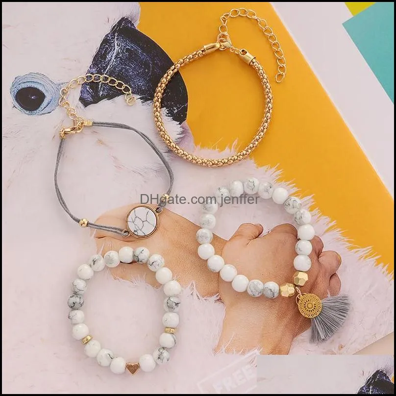 Lien, Chaîne Bracelets Bijoux Aprilwell 4 Pcs Bohême Gland Ensemble Pour Les Femmes Esthétique À La Mode Y2K Cadeau 2021 Perle Article En Vente Drop Delivery Jo