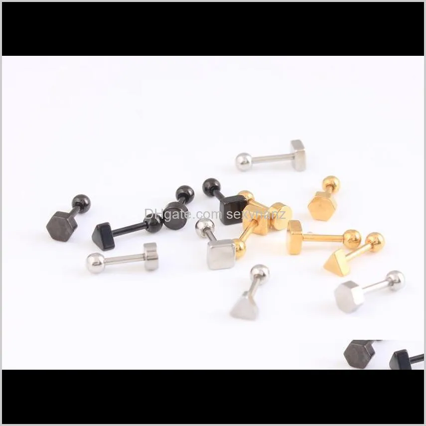 ear tragus barbell round titanium threaded stud earrings four pentacle triangle 316l stainless steel 16g bar steel black gold
