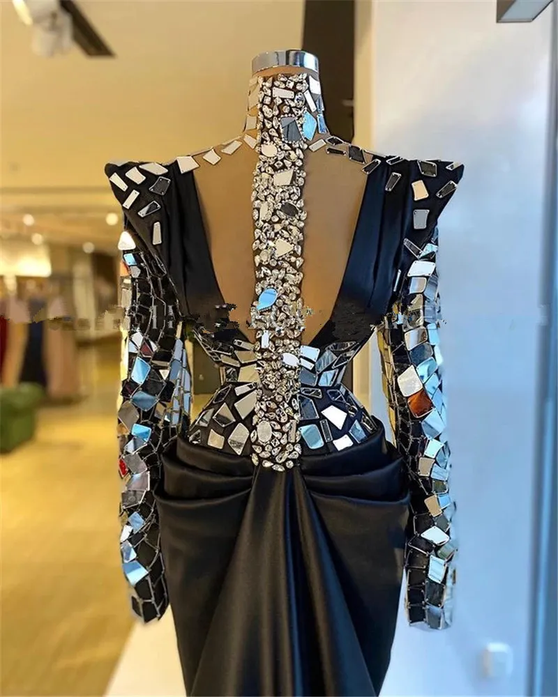 Élégant Robe De Soirée En Cristal Noir Élégant 2024 Robe De Sirène En Satin  À Manches Longues Plus Taille Du 138,24 € | DHgate, image size:800x1000
