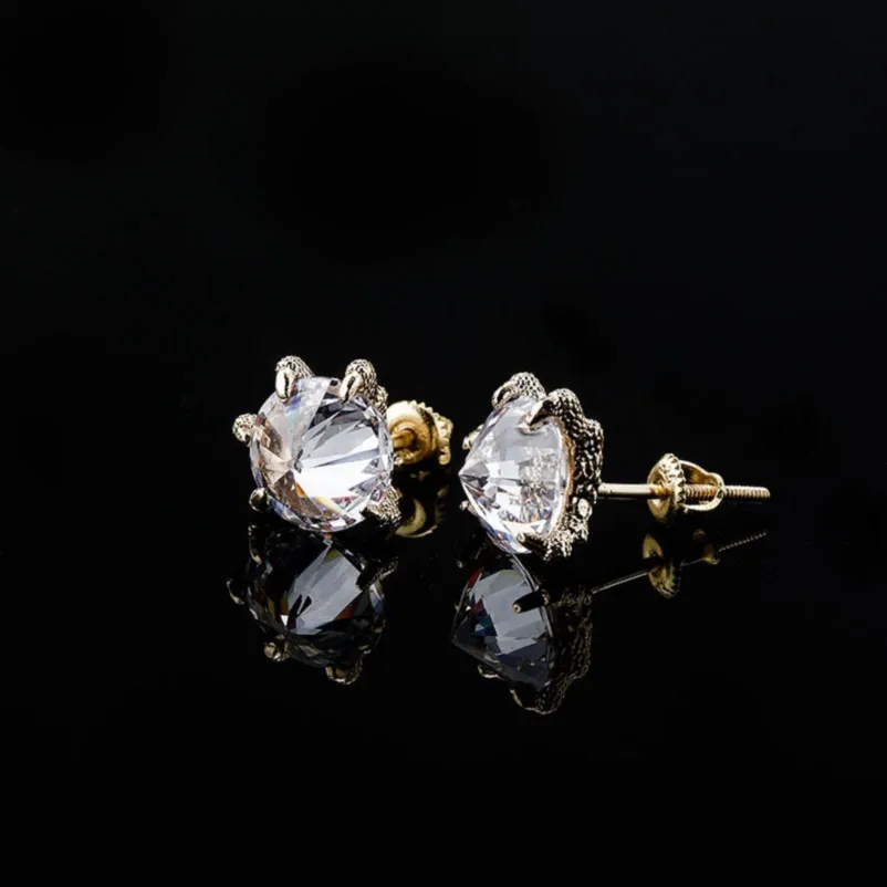 أقراط Dragon Claw Diamond Mens Mens Gold Gold Stud أقراط الموضة الهيب هوب المجوهرات