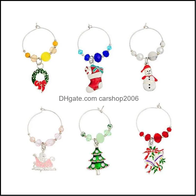 Hoomall 6PCs/Box Mixed Wine Charms Christmas Decorations For Home Table Wedding Champagne Tree Snowman Pendant New Year Party
