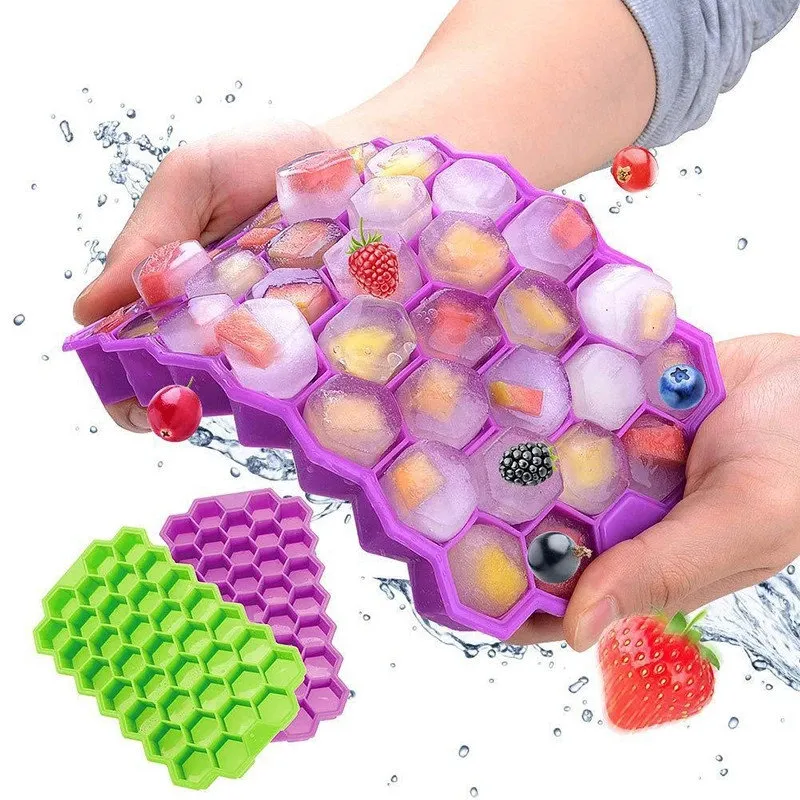 37 Tray Honeycomb Ice Cube Mold Food Grade Flexible Silicone Moulds For Whiskey Cocktail Kitchen Accessories